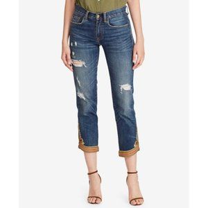 Polo Ralph Lauren Jeans Womens 25 Waverly Straight Crop Embroidered Hem military